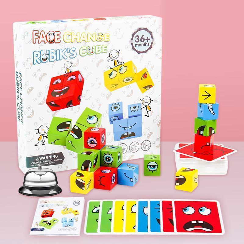 Kids Wooden Face-Changing Magic Cube Building Blocks Toy Set