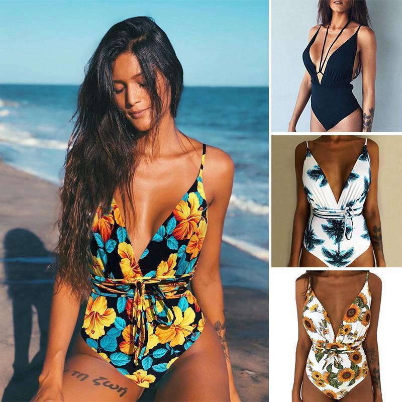 Women Multi-Flower Printed One Pieces Bikini