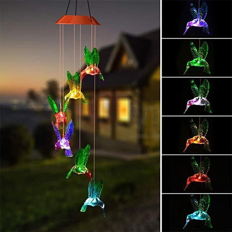 Color-Changing Solar LED Waterproof Hummingbird Wind Chimes