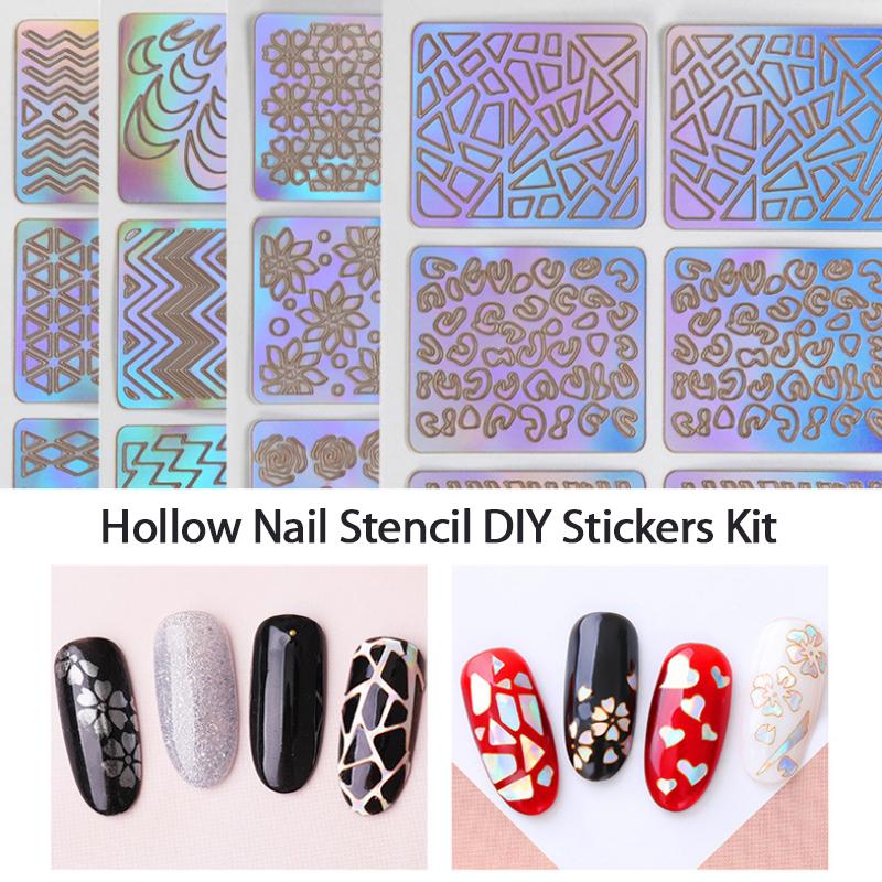 Hollow Nail Stencil DIY Stickers Kit