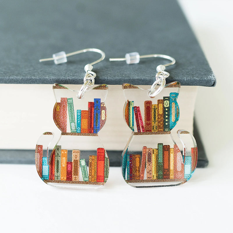 Cat Earrings With Books