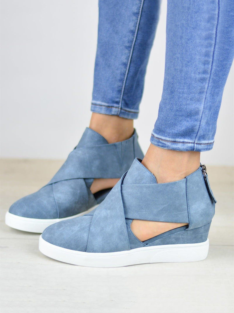 Women Spring Cut Out Ankle Boots Wedge Sneakers Plus Size Shoes