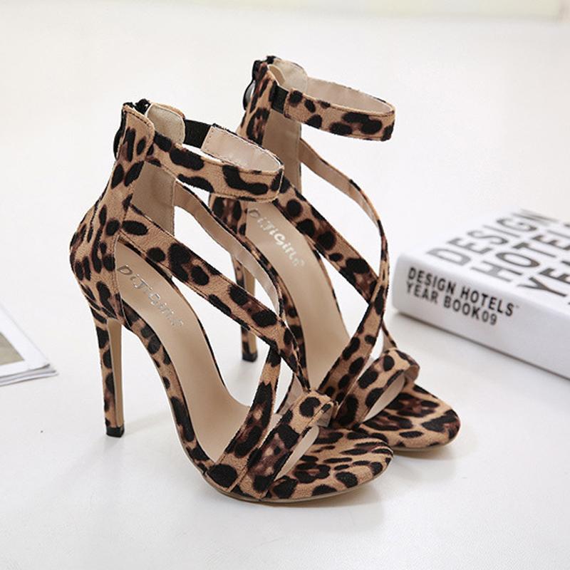 Leopard crossed sandals with back zipper