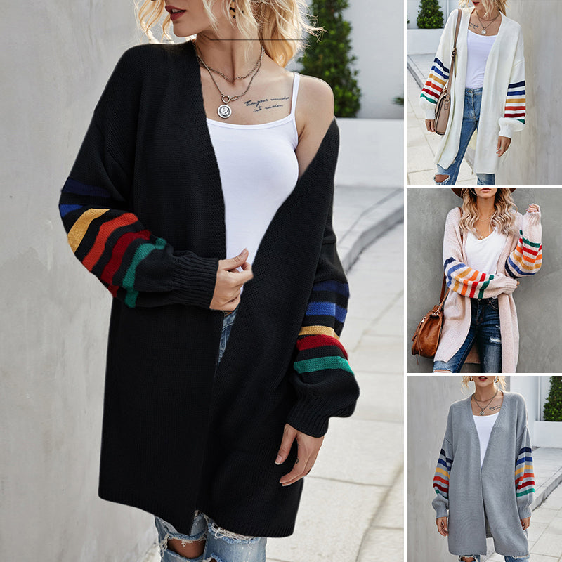 Women Panelled loose plus size knitted sweater coat