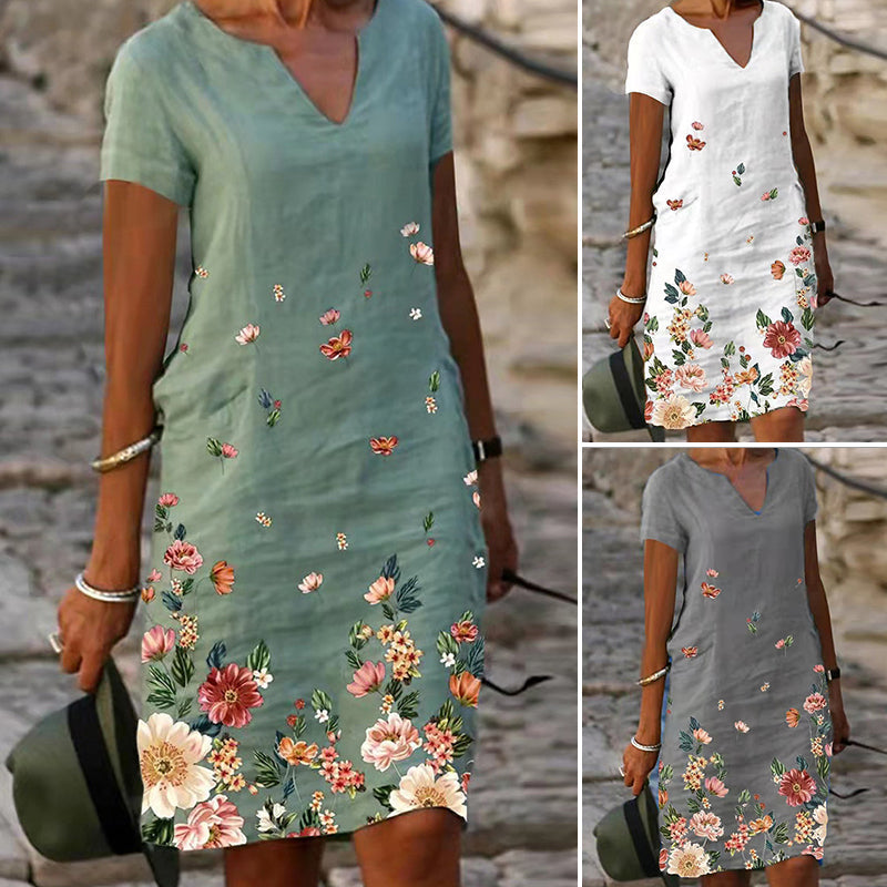 Flower Cotton and Linen Dress
