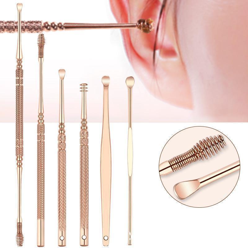 6pcs set Stainless Steel Ear Pick Ear Wax Remover Cleaner Tool Rose Gold