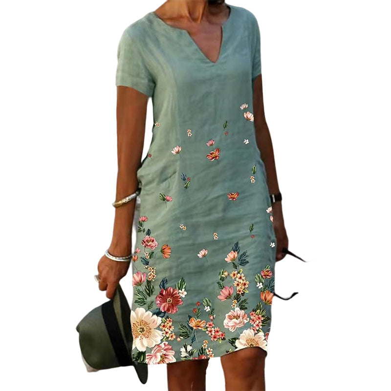 Flower Cotton and Linen Dress