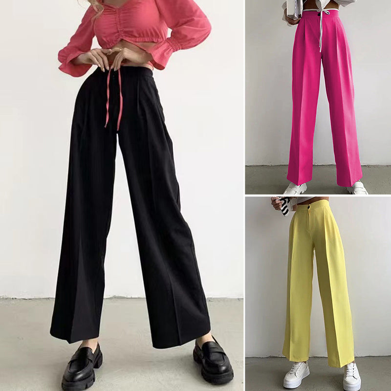 Solid Color Suit Elastic Waist Casual Pants