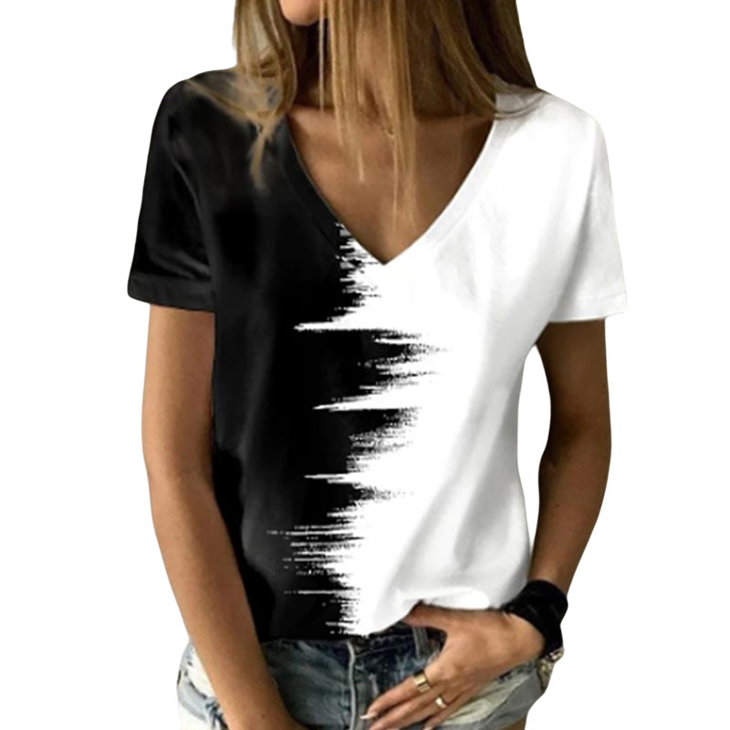 Digital Print V-Neck T-Shirt